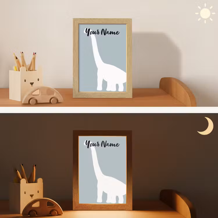 Dino - Brachiosaurus - Dinosaurus - Blauw Light Box met kabel (Kinderlampje) klein -sfeer3_kind