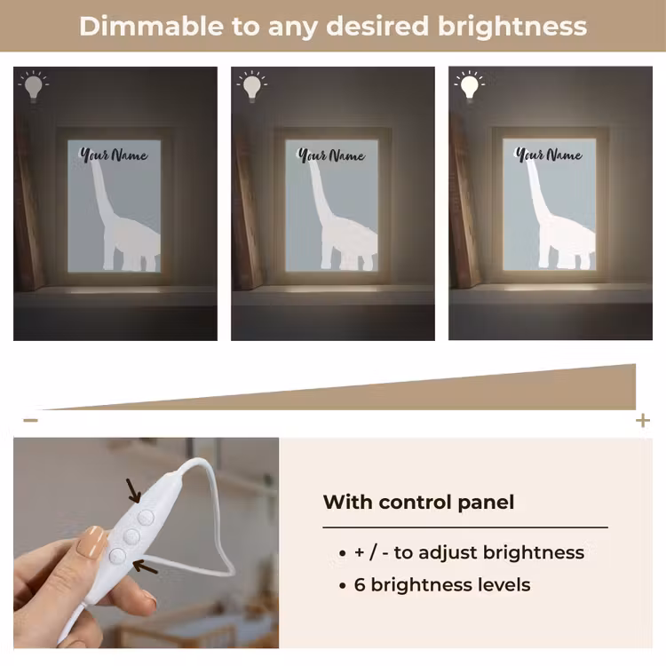 Dino - Brachiosaurus - Dinosaurus - Blauw Light Box met kabel (Kinderlampje) klein -USP_dimbaarEN