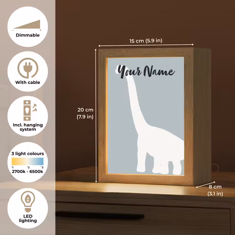 Dino - Brachiosaurus - Dinosaurus - Blauw Light Box met kabel (Kinderlampje) klein -USP_EN