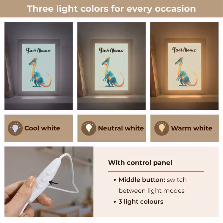 Dino - Cartoon - Oranje - Poten Light Box met kabel (Kinderlampje) klein -USP_lichtkleurEN