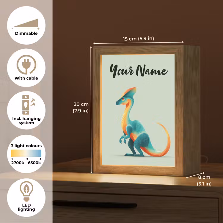 Dino - Cartoon - Oranje - Poten Light Box met kabel (Kinderlampje) klein -USP_EN