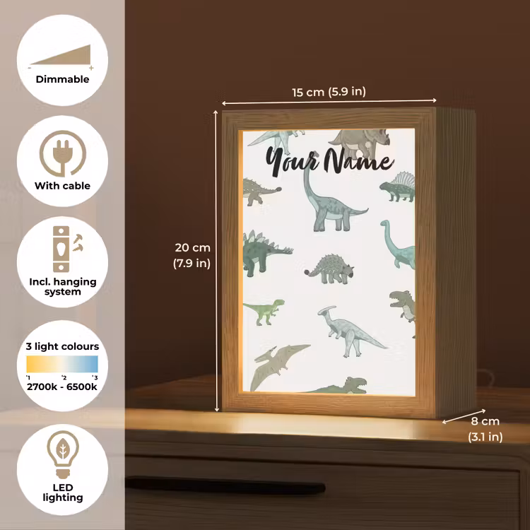 Dino - Groen - Jongens - Dinosaurus - Blauw Light Box met kabel (Kinderlampje) klein -USP_EN