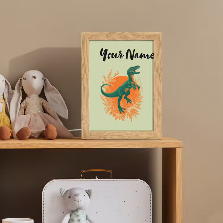 Dino - Groen - Bladeren - Cirkel Light Box met kabel (Kinderlampje) klein -sfeer2_kind