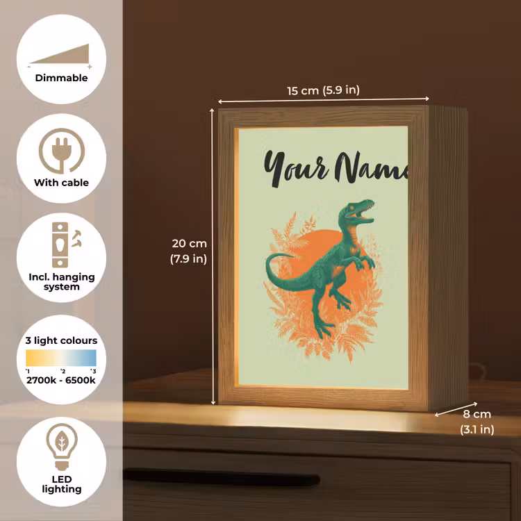 Dino - Groen - Bladeren - Cirkel Light Box met kabel (Kinderlampje) klein -USP_EN