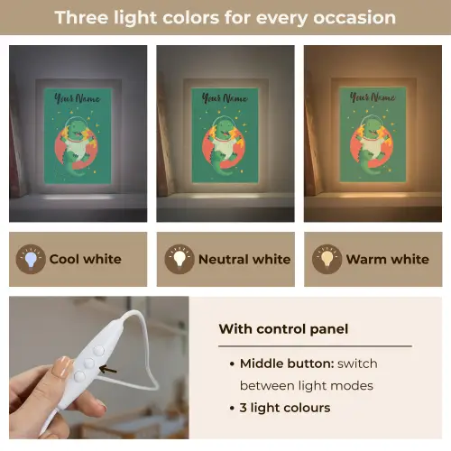 Dino - Groen - Planeet Light Box met kabel (Kinderlampje) klein -USP_lichtkleurEN