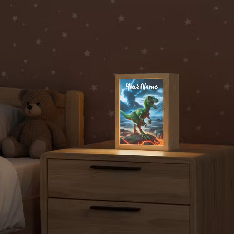 Dino - Lava - Groen - Jongens Light Box met kabel (Kinderlampje) klein -sfeer1_kind