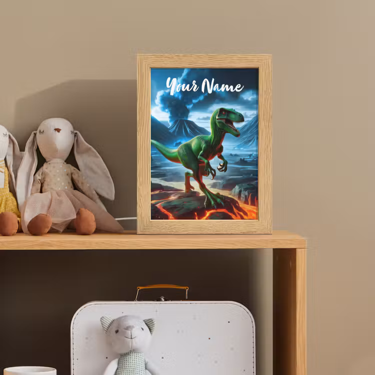 Dino - Lava - Groen - Jongens Light Box met kabel (Kinderlampje) klein -sfeer2_kind