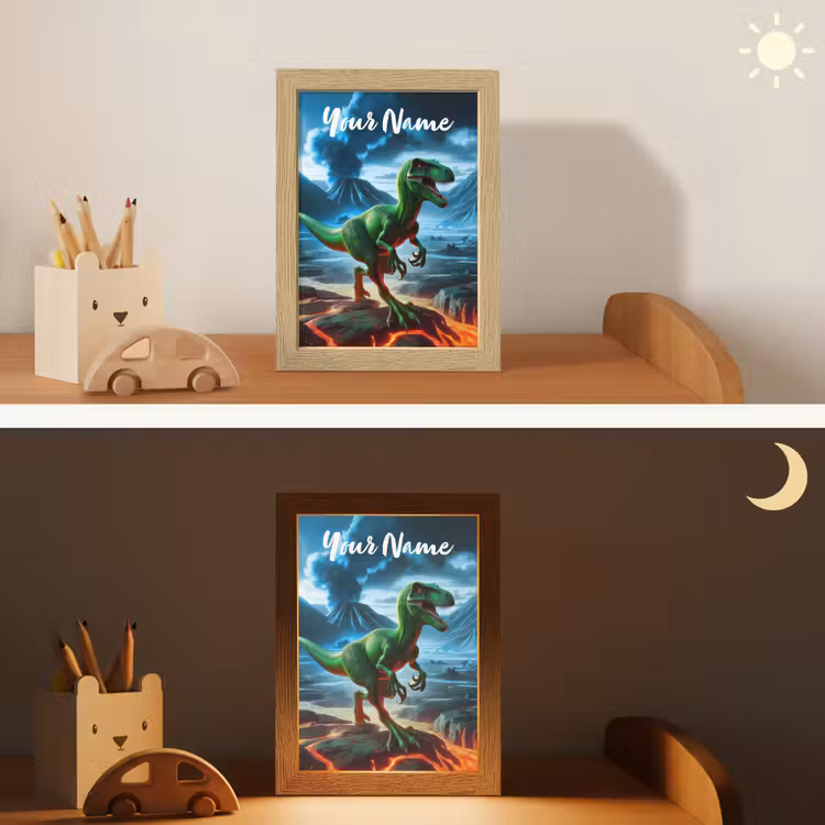 Dino - Lava - Groen - Jongens Light Box met kabel (Kinderlampje) klein -sfeer3_kind