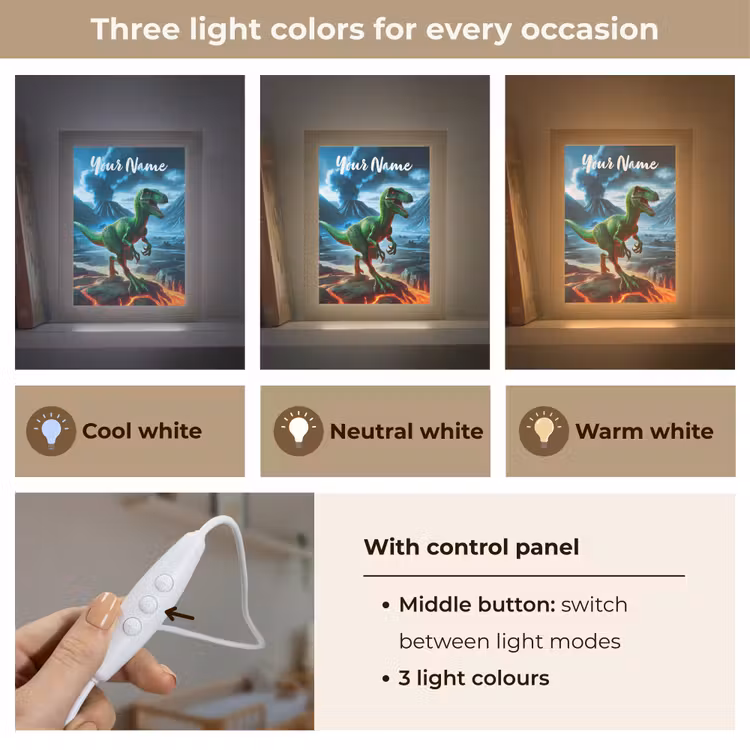 Dino - Lava - Groen - Jongens Light Box met kabel (Kinderlampje) klein -USP_lichtkleurEN