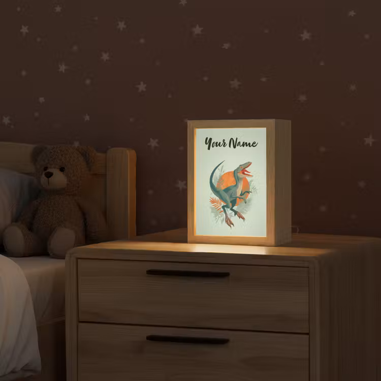 Dino - Bladeren - Grafisch - Groen Light Box met kabel (Kinderlampje) klein -sfeer1_kind