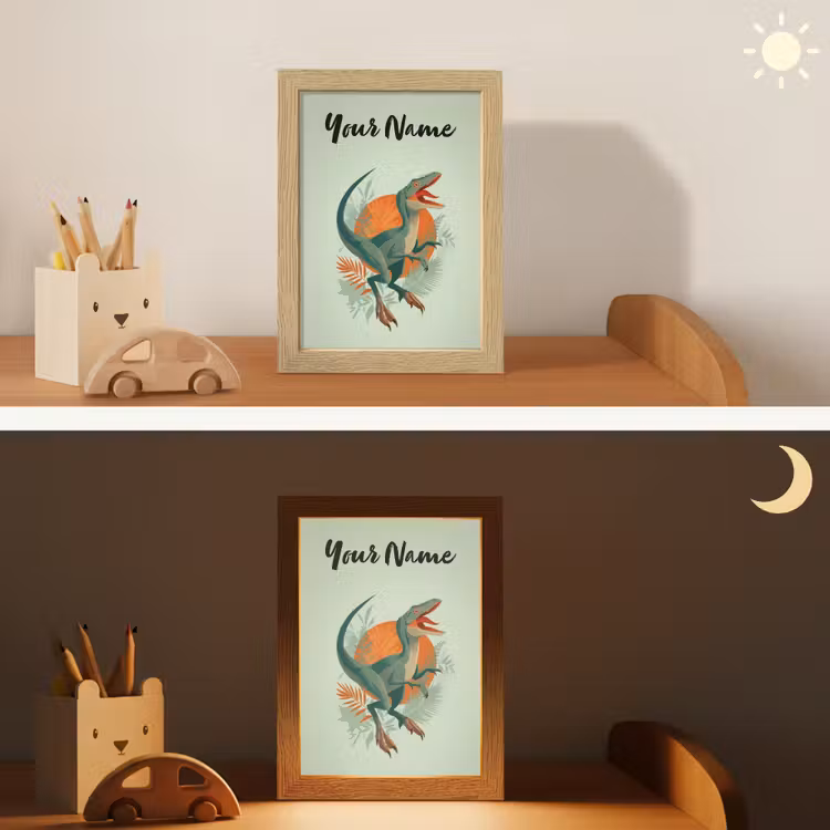 Dino - Bladeren - Grafisch - Groen Light Box met kabel (Kinderlampje) klein -sfeer3_kind