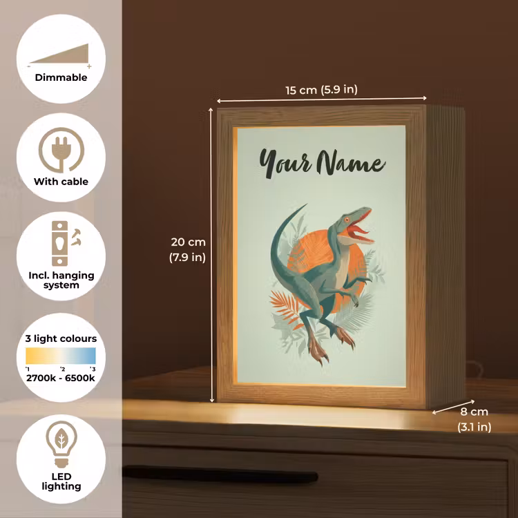 Dino - Bladeren - Grafisch - Groen Light Box met kabel (Kinderlampje) klein -USP_EN