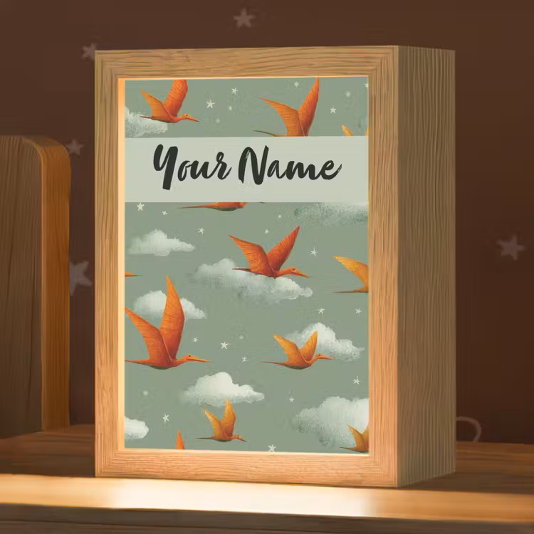 Dino - Oranje - Patroon - Wolken Light Box met kabel (Kinderlampje) klein -zzz_3d_website