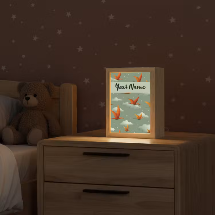 Dino - Oranje - Patroon - Wolken Light Box met kabel (Kinderlampje) klein -sfeer1_kind