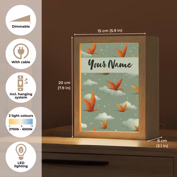 Dino - Oranje - Patroon - Wolken Light Box met kabel (Kinderlampje) klein -USP_EN