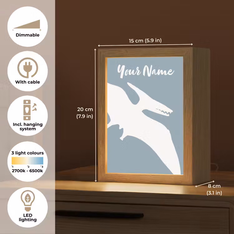 Dino - Pteranodon - Dinosaurus - Blauw Light Box met kabel (Kinderlampje) klein -USP_EN