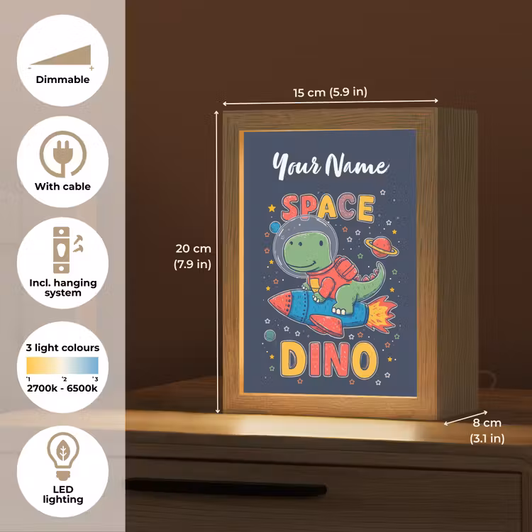 Dino - Raket - Kleurrijk Light Box met kabel (Kinderlampje) klein -USP_EN