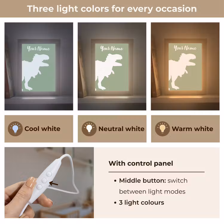 Dino - T-rex - Dinosaurus - Groen - Tyrannosaurus rex Light Box met kabel (Kinderlampje) klein -USP_lichtkleurEN