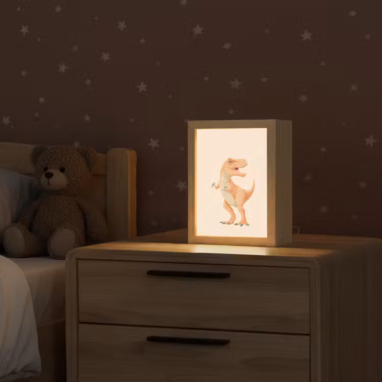 Dino - T-Rex - Oranje Light Box met kabel (Kinderlampje) klein -sfeer1_kind