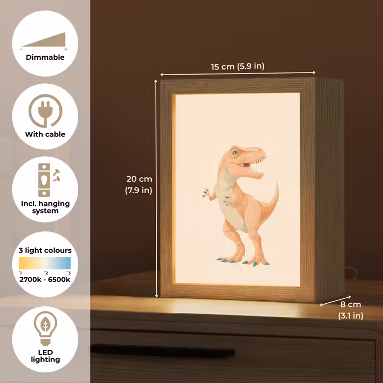 Dino - T-Rex - Oranje Light Box met kabel (Kinderlampje) klein -USP_EN