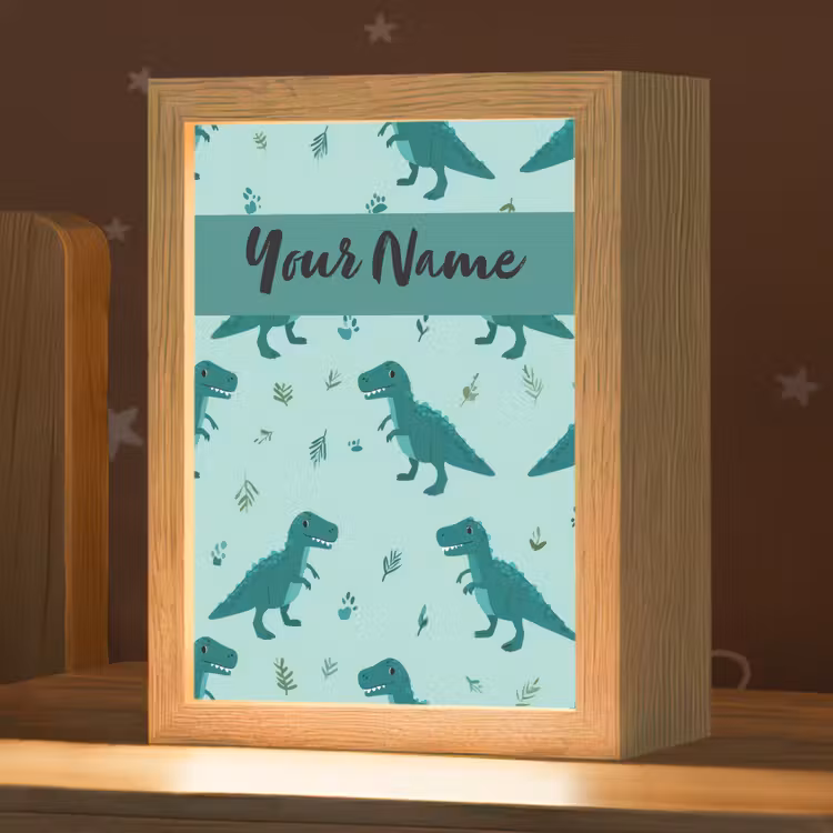 Dinosaurus - Blauw - Bladeren - Voetafdrukken Light Box met kabel (Kinderlampje) klein -zzz_3d_website