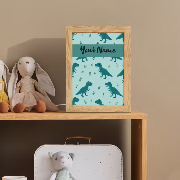 Dinosaurus - Blauw - Bladeren - Voetafdrukken Light Box met kabel (Kinderlampje) klein -sfeer2_kind