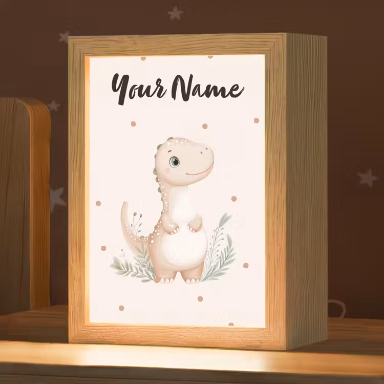 Dinosaurus - Bladeren - Pastel - Stippen Light Box met kabel (Kinderlampje) klein -zzz_3d_website
