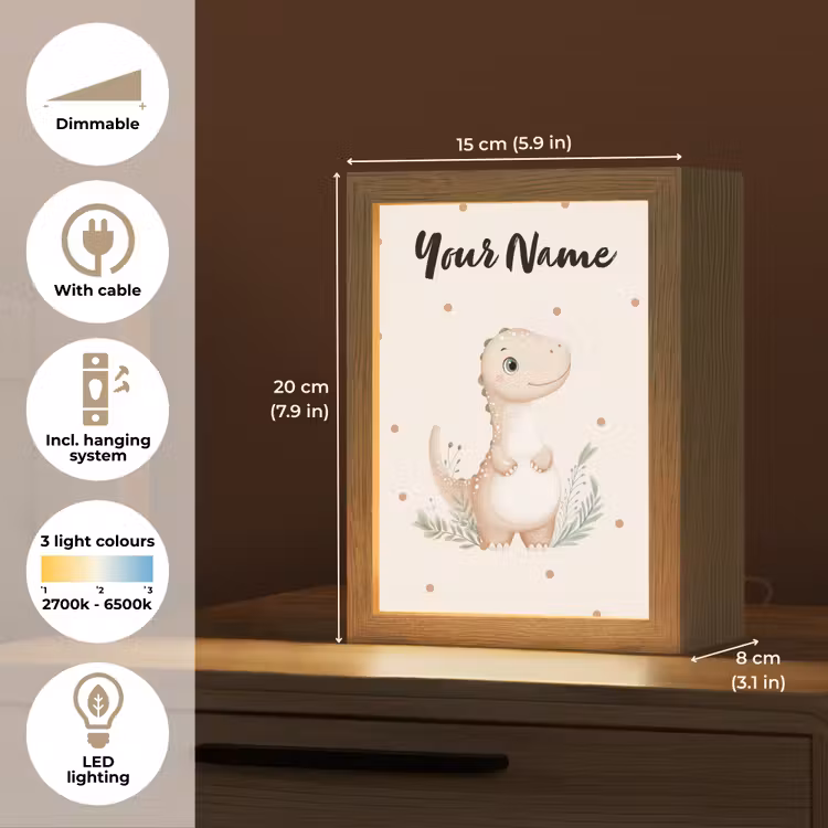 Dinosaurus - Bladeren - Pastel - Stippen Light Box met kabel (Kinderlampje) klein -USP_EN