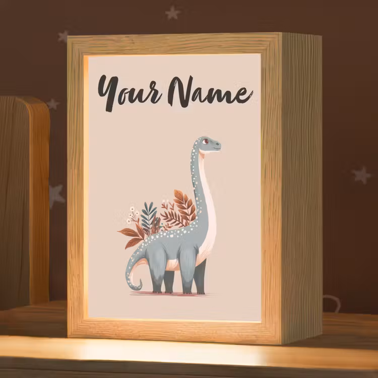 Dinosaurus - Planten - Beige - Minimalistisch Light Box met kabel (Kinderlampje) klein -zzz_3d_website