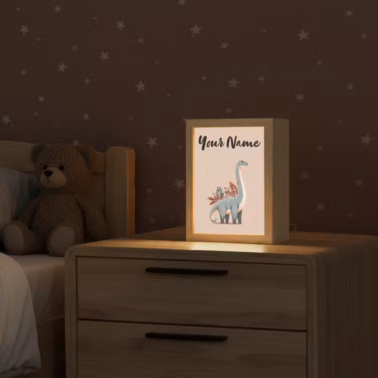 Dinosaurus - Planten - Beige - Minimalistisch Light Box met kabel (Kinderlampje) klein -sfeer1_kind