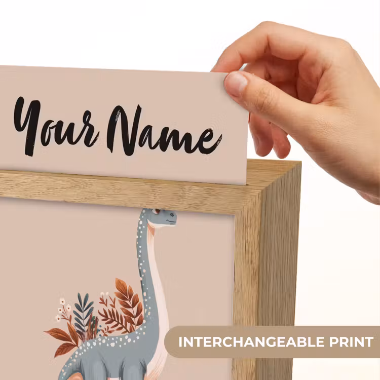 Dinosaurus - Planten - Beige - Minimalistisch Light Box met kabel (Kinderlampje) klein -USP_websiteprintEN