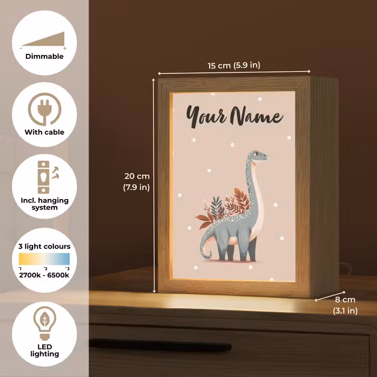 Dinosaurus - Planten - Stippen - Beige Light Box met kabel (Kinderlampje) klein -USP_EN