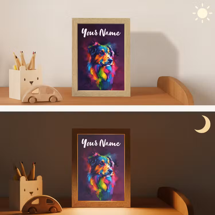 Hond - Kleurrijk - Dier - Dierenhoofd Light Box met kabel (Kinderlampje) klein -sfeer3_kind