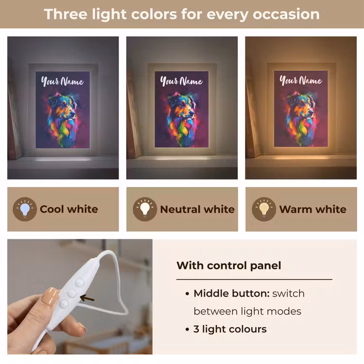 Hond - Kleurrijk - Dier - Dierenhoofd Light Box met kabel (Kinderlampje) klein -USP_lichtkleurEN