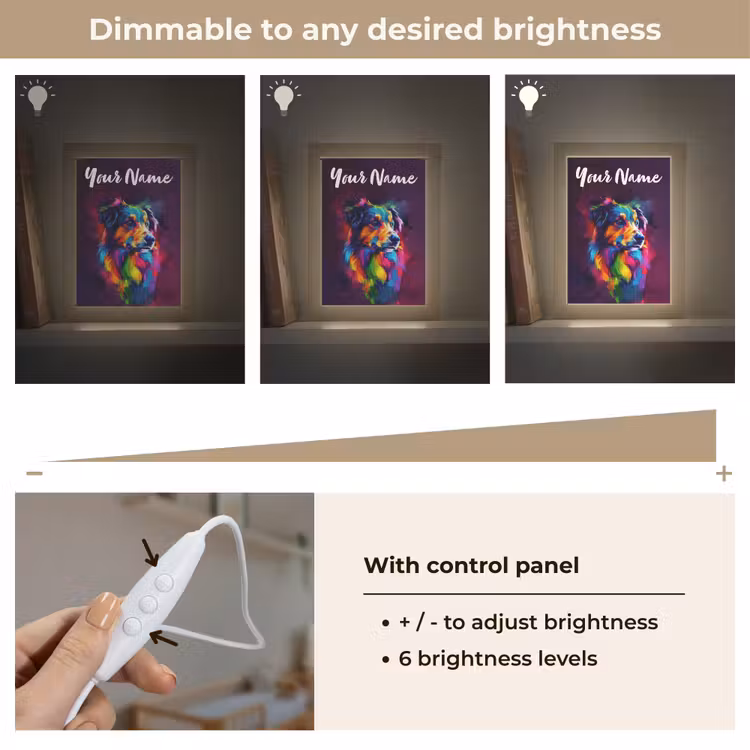 Hond - Kleurrijk - Dier - Dierenhoofd Light Box met kabel (Kinderlampje) klein -USP_dimbaarEN
