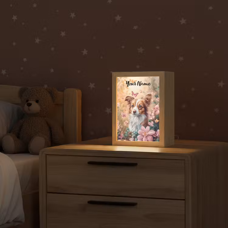 Hond - Bloemen - Roze Light Box met kabel (Kinderlampje) klein -sfeer1_kind