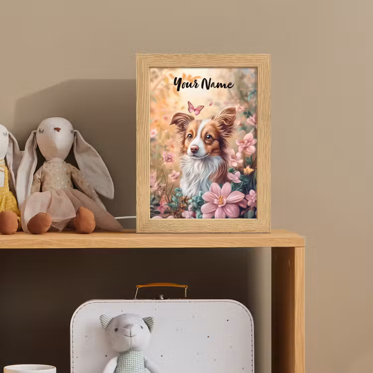 Hond - Bloemen - Roze Light Box met kabel (Kinderlampje) klein -sfeer2_kind