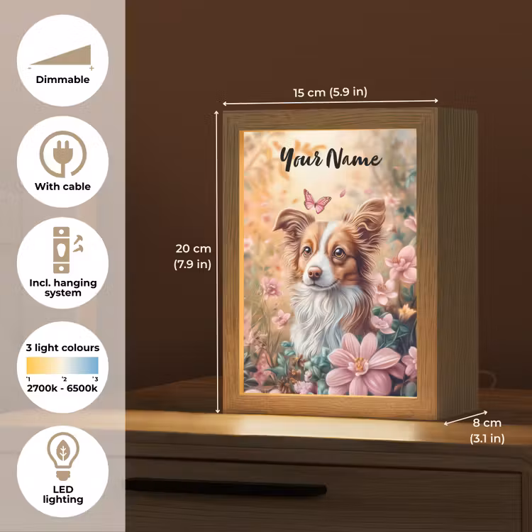 Hond - Bloemen - Roze Light Box met kabel (Kinderlampje) klein -USP_EN