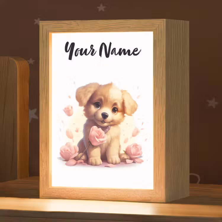 Hond - Bloemen - Roze - Meisjes - Kind Light Box met kabel (Kinderlampje) klein -zzz_3d_website