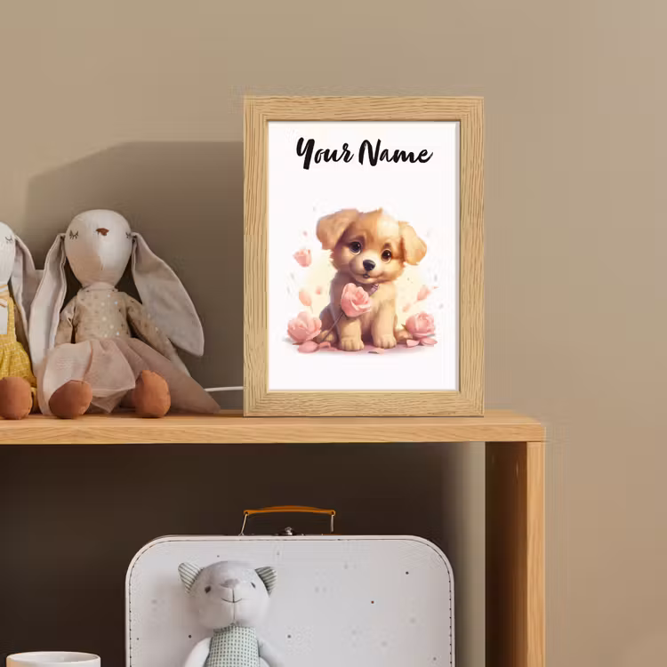Hond - Bloemen - Roze - Meisjes - Kind Light Box met kabel (Kinderlampje) klein -sfeer2_kind