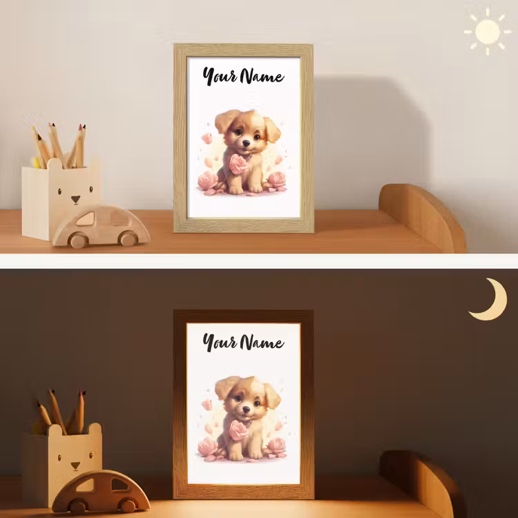 Hond - Bloemen - Roze - Meisjes - Kind Light Box met kabel (Kinderlampje) klein -sfeer3_kind