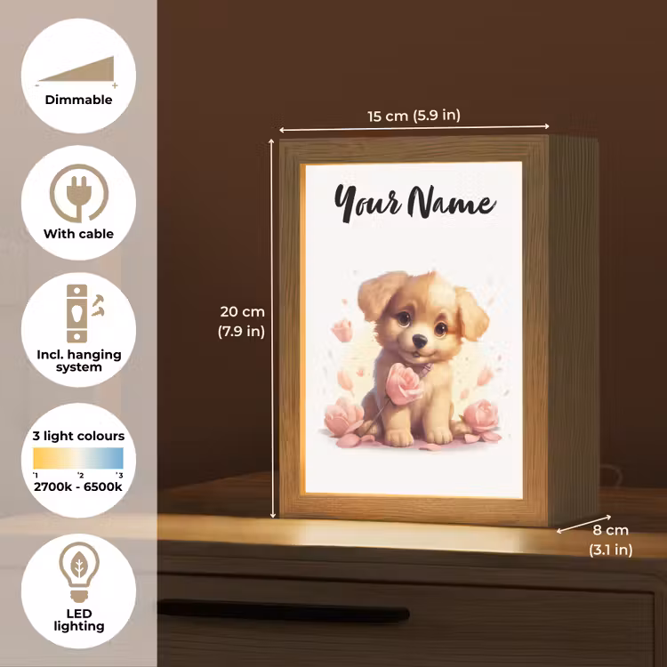 Hond - Bloemen - Roze - Meisjes - Kind Light Box met kabel (Kinderlampje) klein -USP_EN