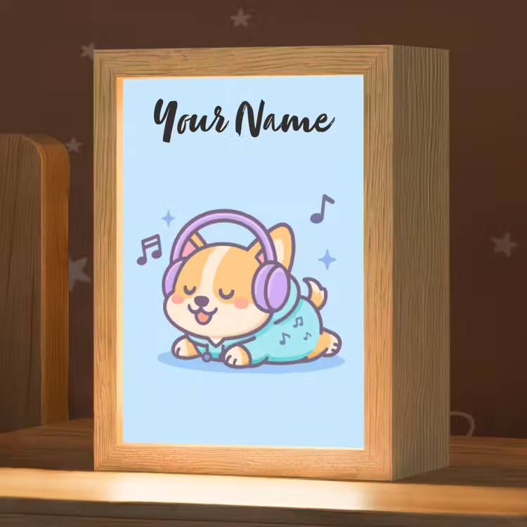 Hondje - Koptelefoon - Blauw - Muzieknoten Light Box met kabel (Kinderlampje) klein -zzz_3d_website