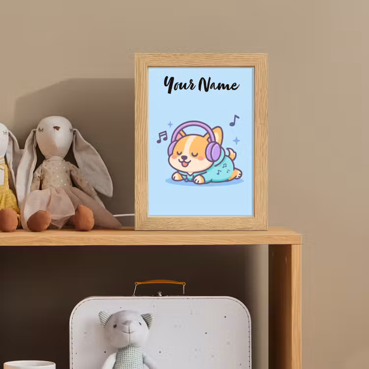 Hondje - Koptelefoon - Blauw - Muzieknoten Light Box met kabel (Kinderlampje) klein -sfeer2_kind