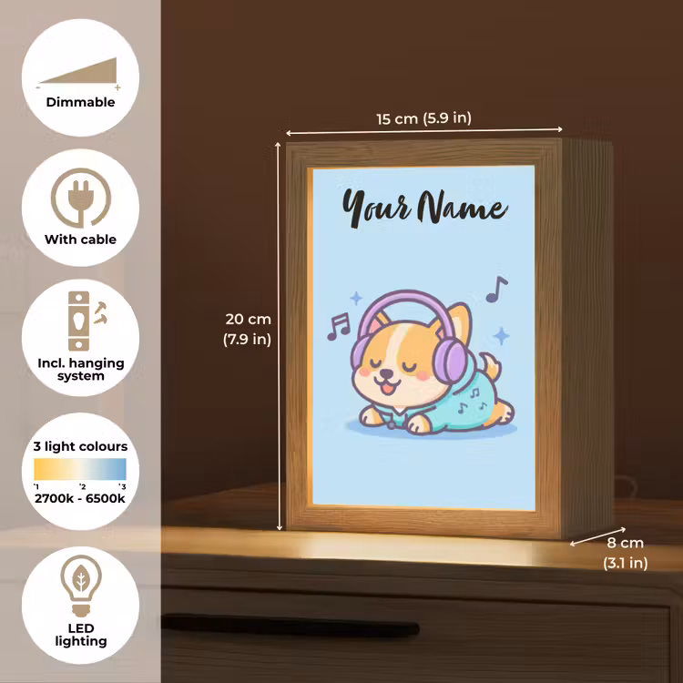 Hondje - Koptelefoon - Blauw - Muzieknoten Light Box met kabel (Kinderlampje) klein -USP_EN