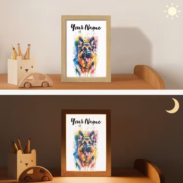 Hond - Verf - Dieren - Kleurrijk - Duitse Herder Light Box met kabel (Kinderlampje) klein -sfeer3_kind