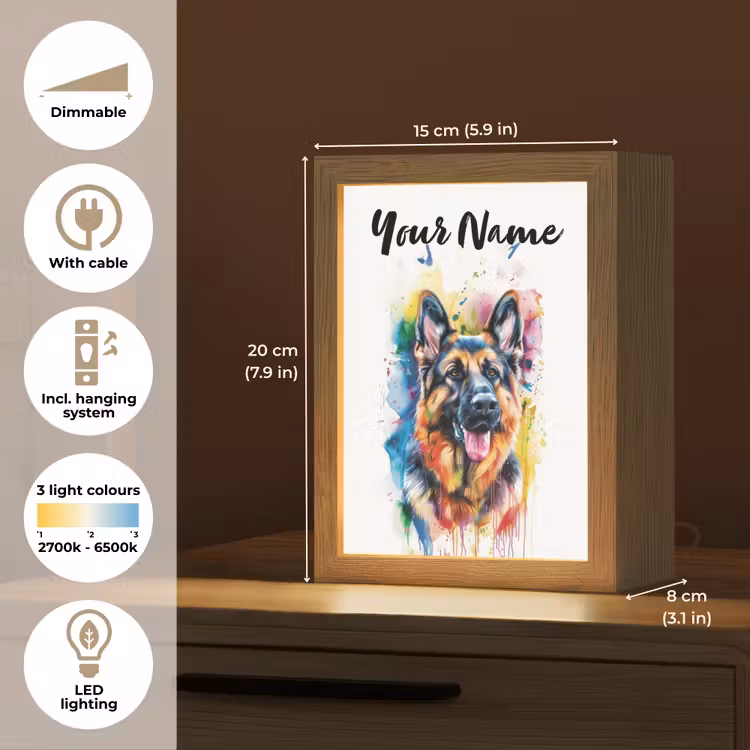 Hond - Verf - Dieren - Kleurrijk - Duitse Herder Light Box met kabel (Kinderlampje) klein -USP_EN