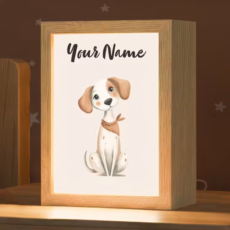 Hond - Pup - Beige Light Box met kabel (Kinderlampje) klein -zzz_3d_website