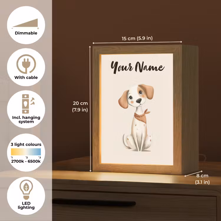Hond - Pup - Beige Light Box met kabel (Kinderlampje) klein -USP_EN