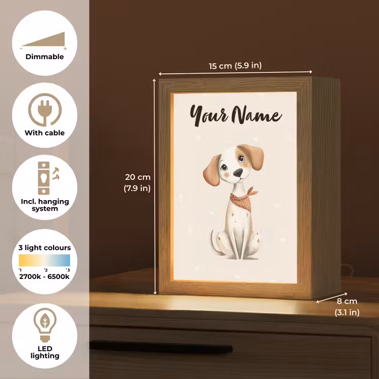Hond - Pup - Beige - Stippen Light Box met kabel (Kinderlampje) klein -USP_EN